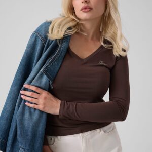 Μπλούζα μακρυμάνικη με V λαιμόκοψη Guess W6BI56K6890